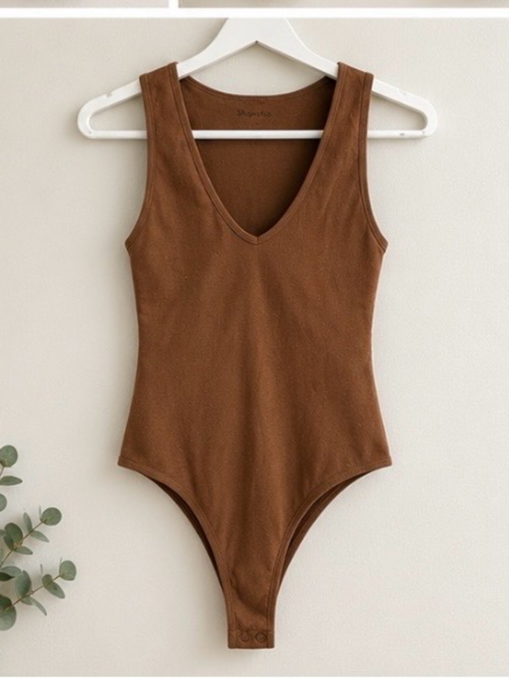 Brown V-Neck Ribbed Kids One-Piece Bodysuit